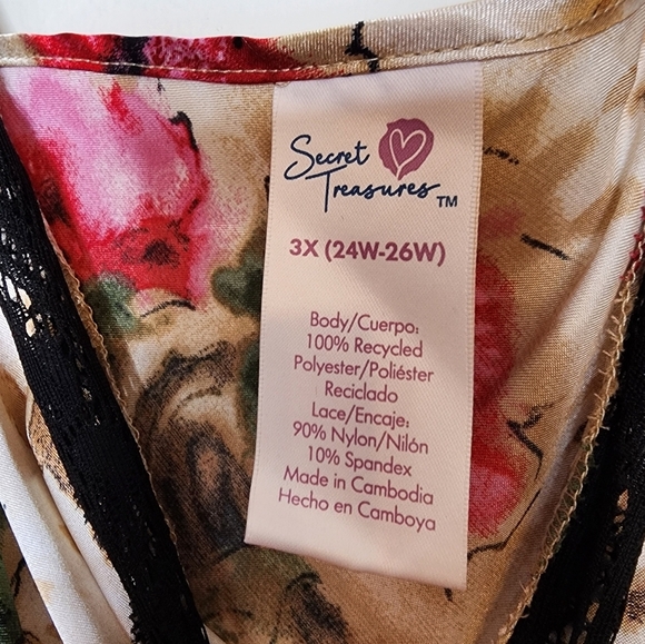 NEW Secret Treasures Chemise Leopard & Floral Print Women's Top Lace Trim Edgy - Picture 3 of 7
